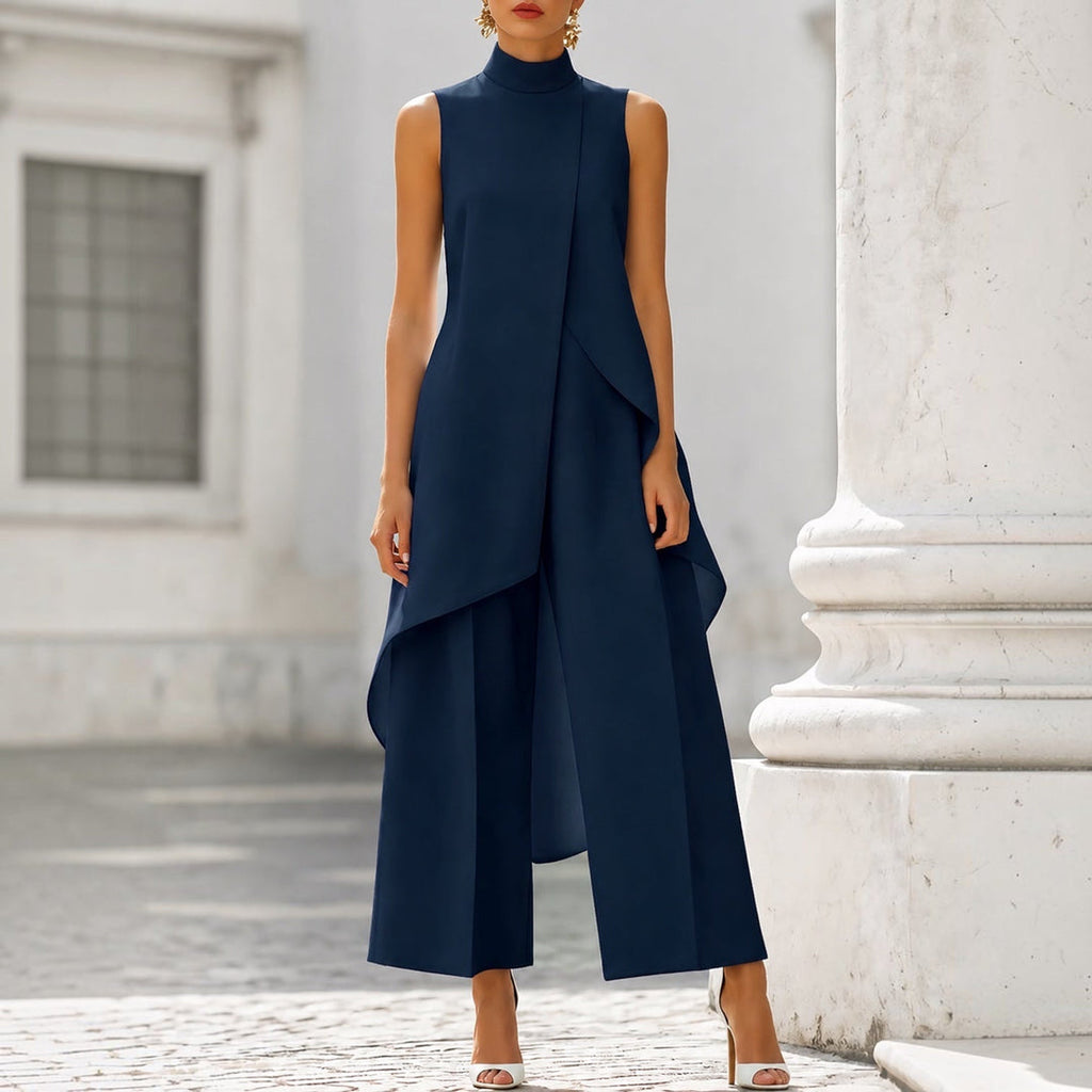 Valentina | Mono Elegante con Top Drapeado de Cuello Alto