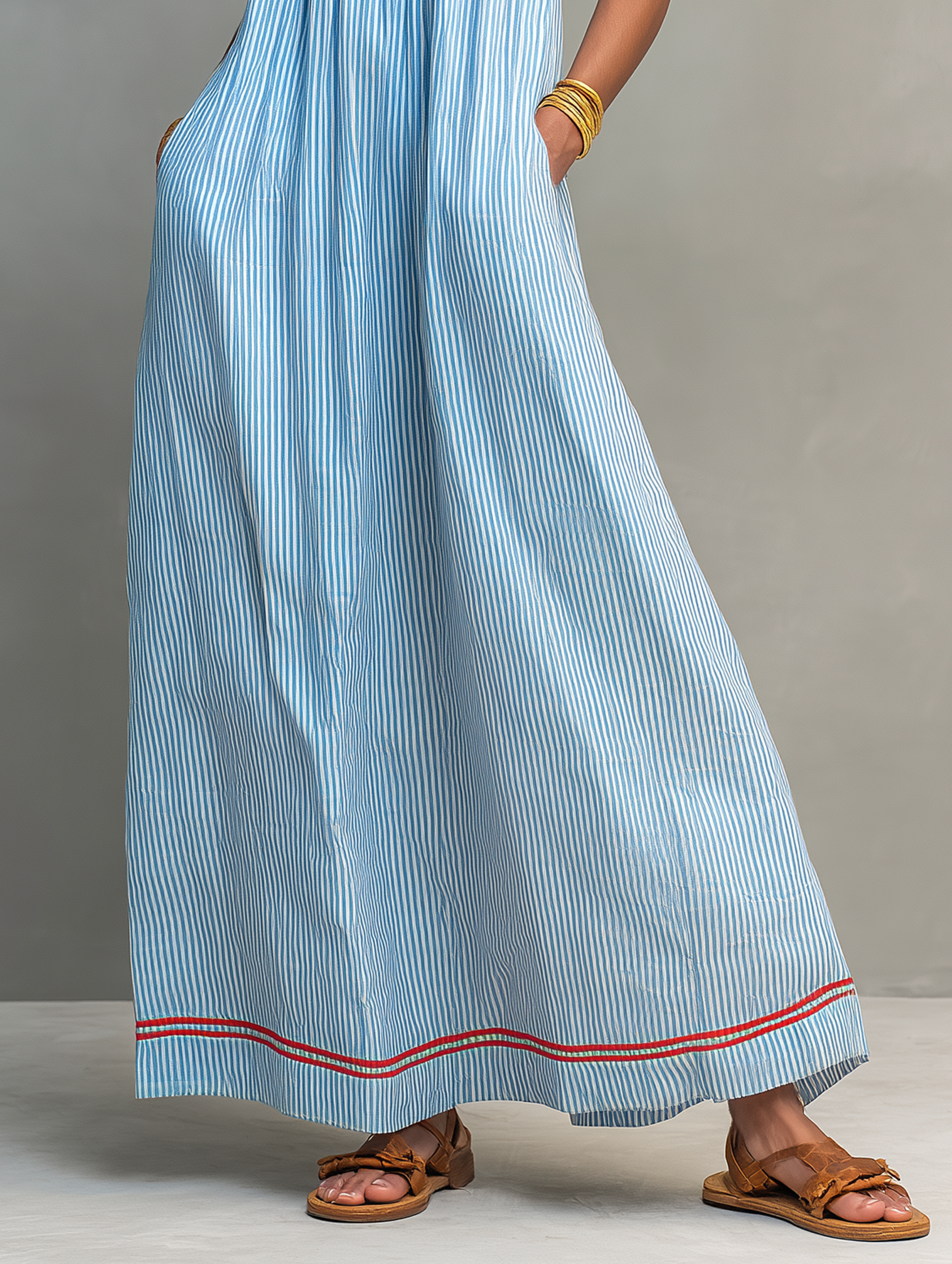Alma · Vestido Azul con Tirantes Finos y Bolsillos