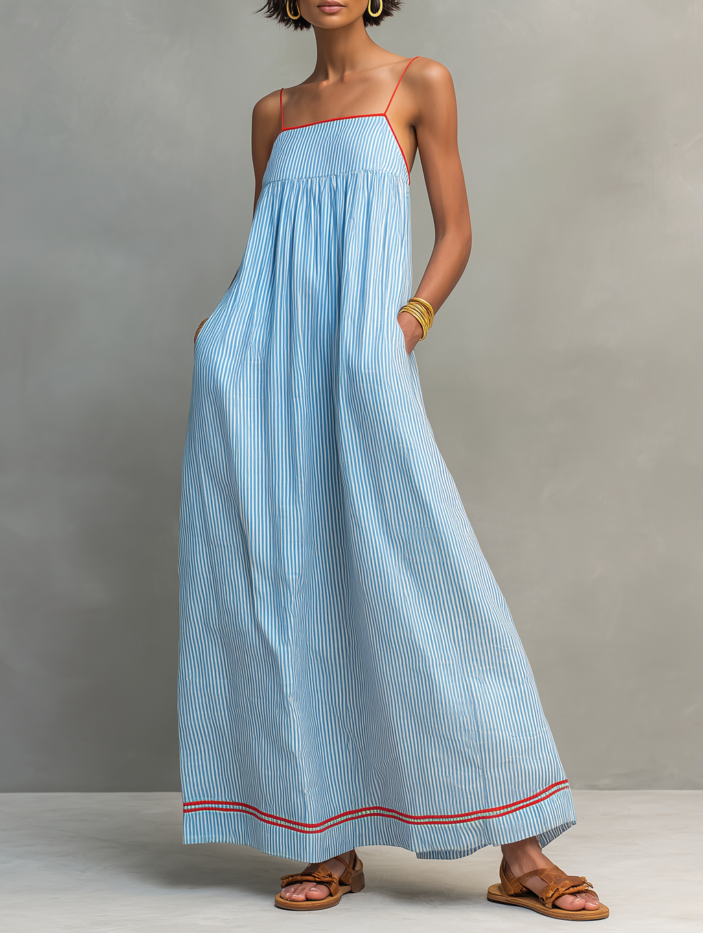 Alma · Vestido Azul con Tirantes Finos y Bolsillos