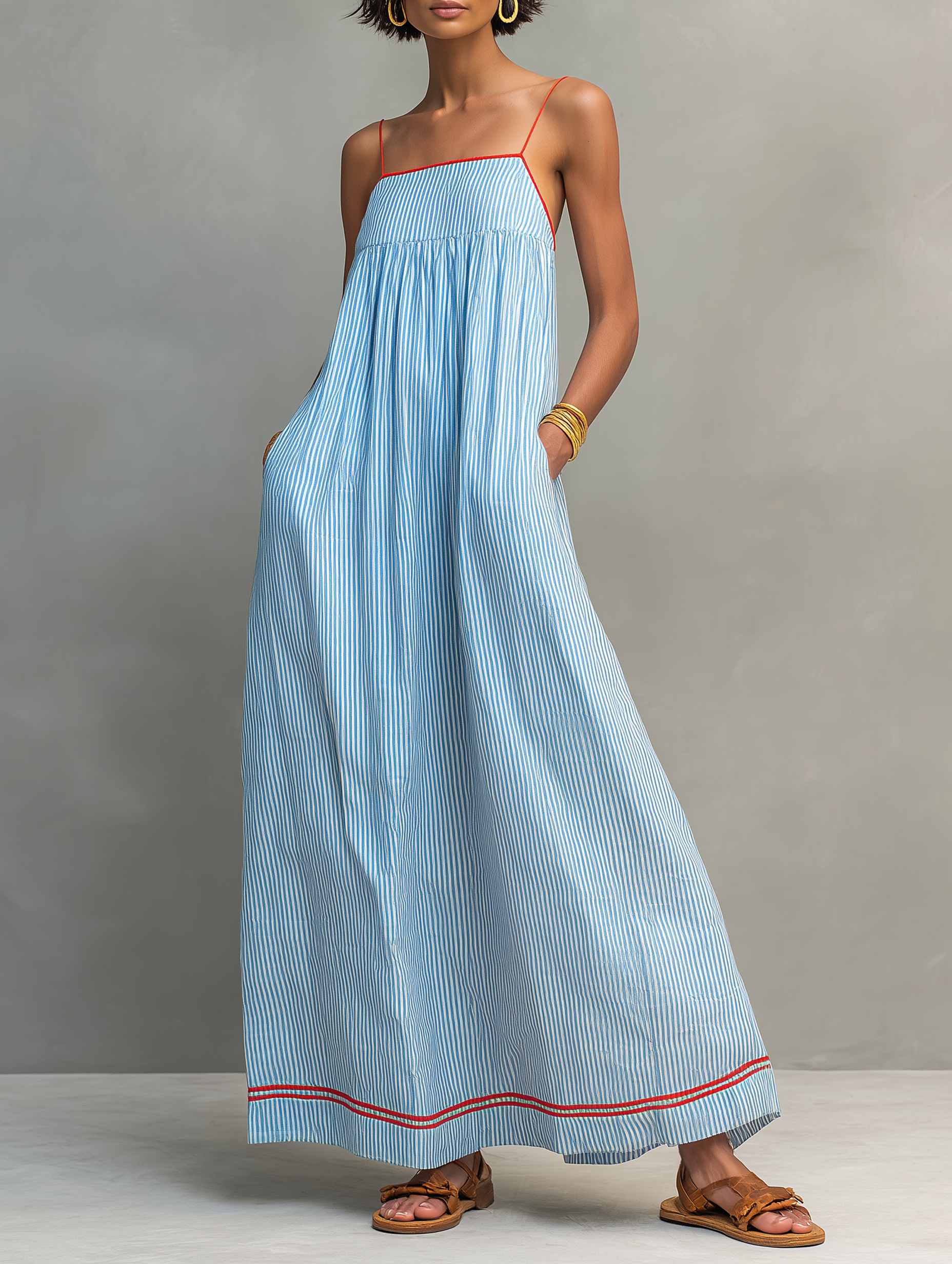 Alma · Vestido Azul con Tirantes Finos y Bolsillos