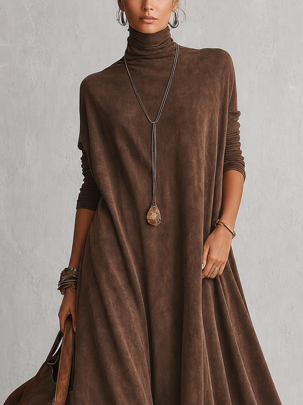 Brunella | Vestido Largo Efecto Ante con Encaje