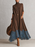 Brunella | Vestido Largo Efecto Ante con Encaje