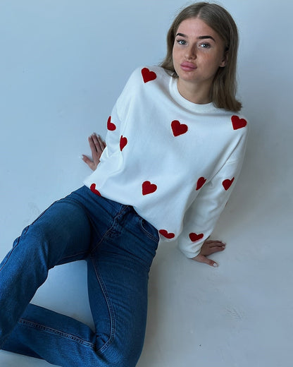 Oriana - Suéter Oversize con Bordado de Corazones