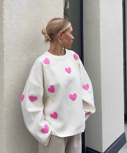 Oriana - Suéter Oversize con Bordado de Corazones