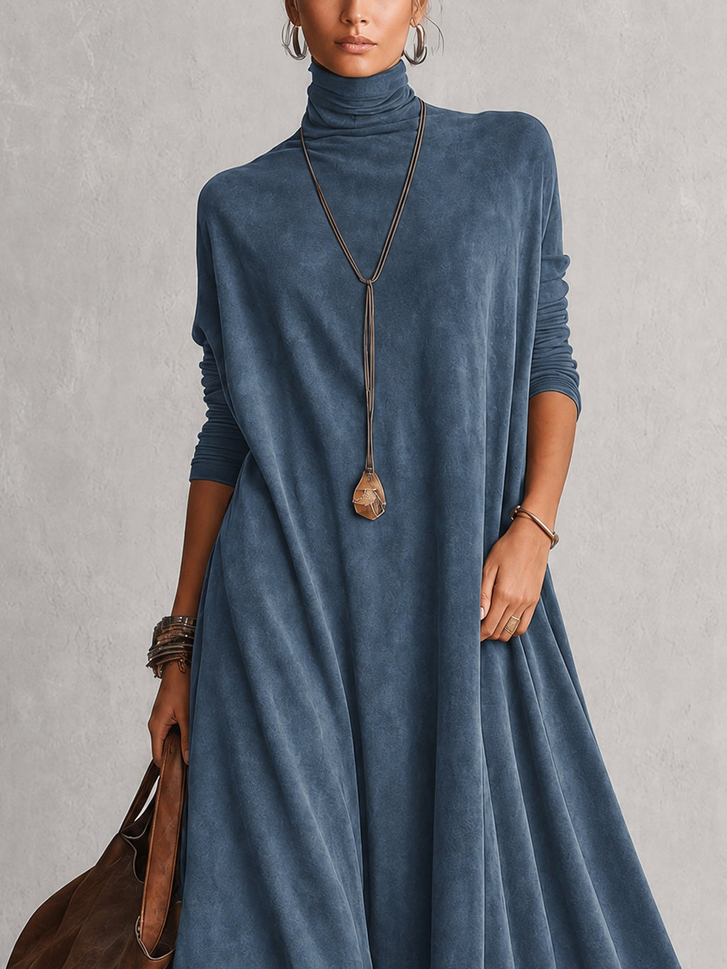 Brunella | Vestido Largo Efecto Ante con Encaje