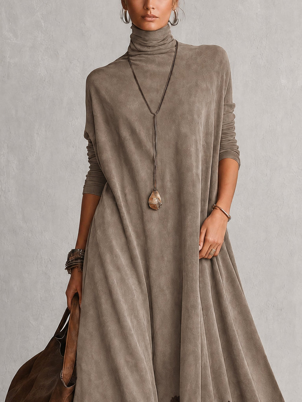 Brunella | Vestido Largo Efecto Ante con Encaje