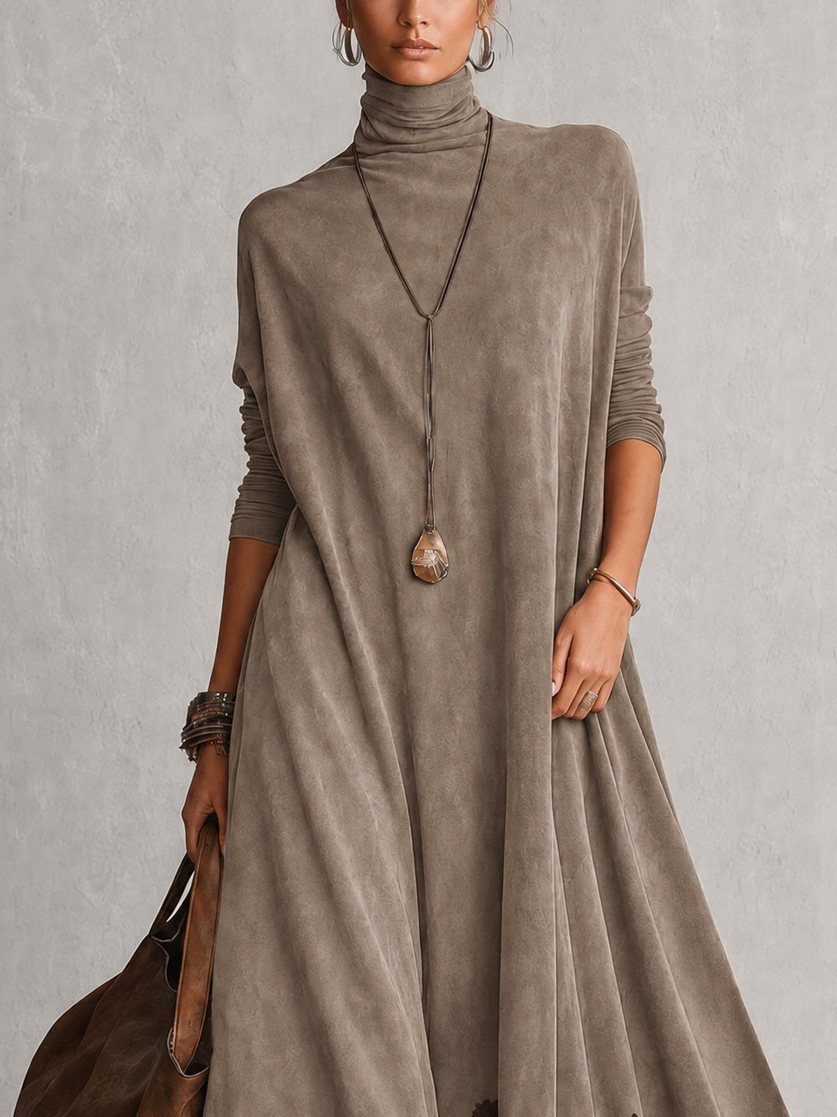 Brunella | Vestido Largo Efecto Ante con Encaje