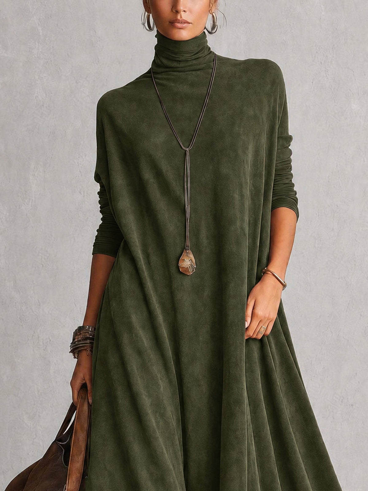 Brunella | Vestido Largo Efecto Ante con Encaje