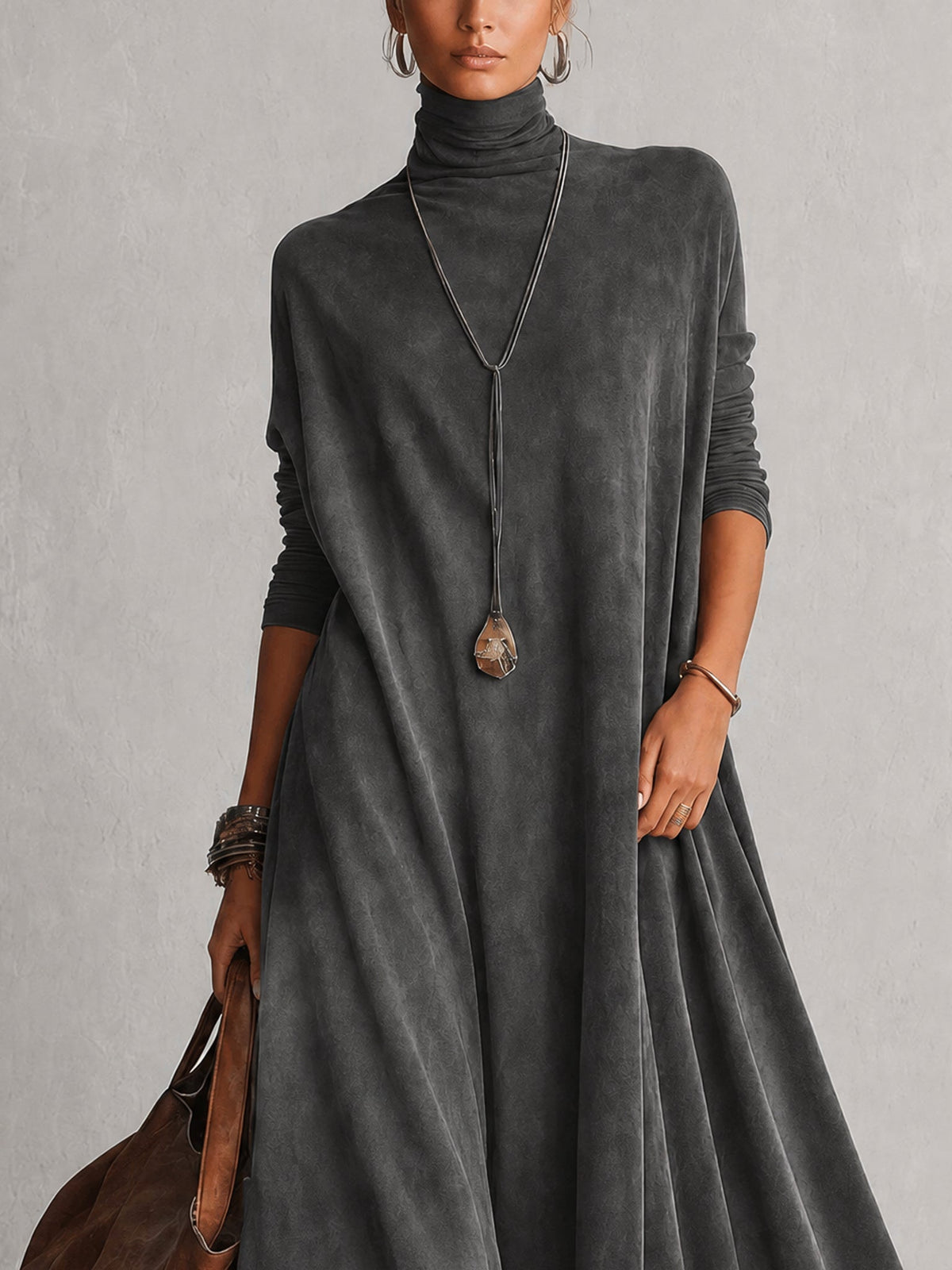 Brunella | Vestido Largo Efecto Ante con Encaje