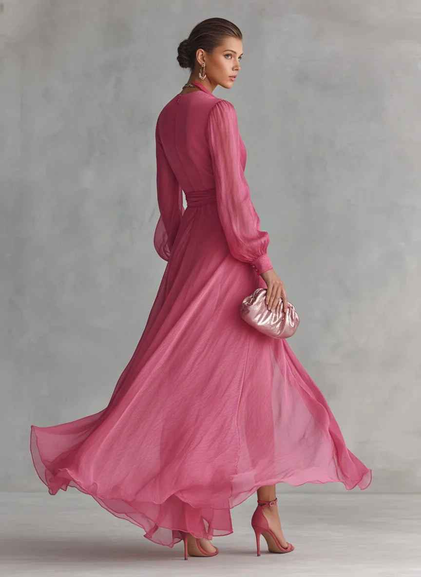 Gloria Vestido Maxi de Gasa con Escote en V