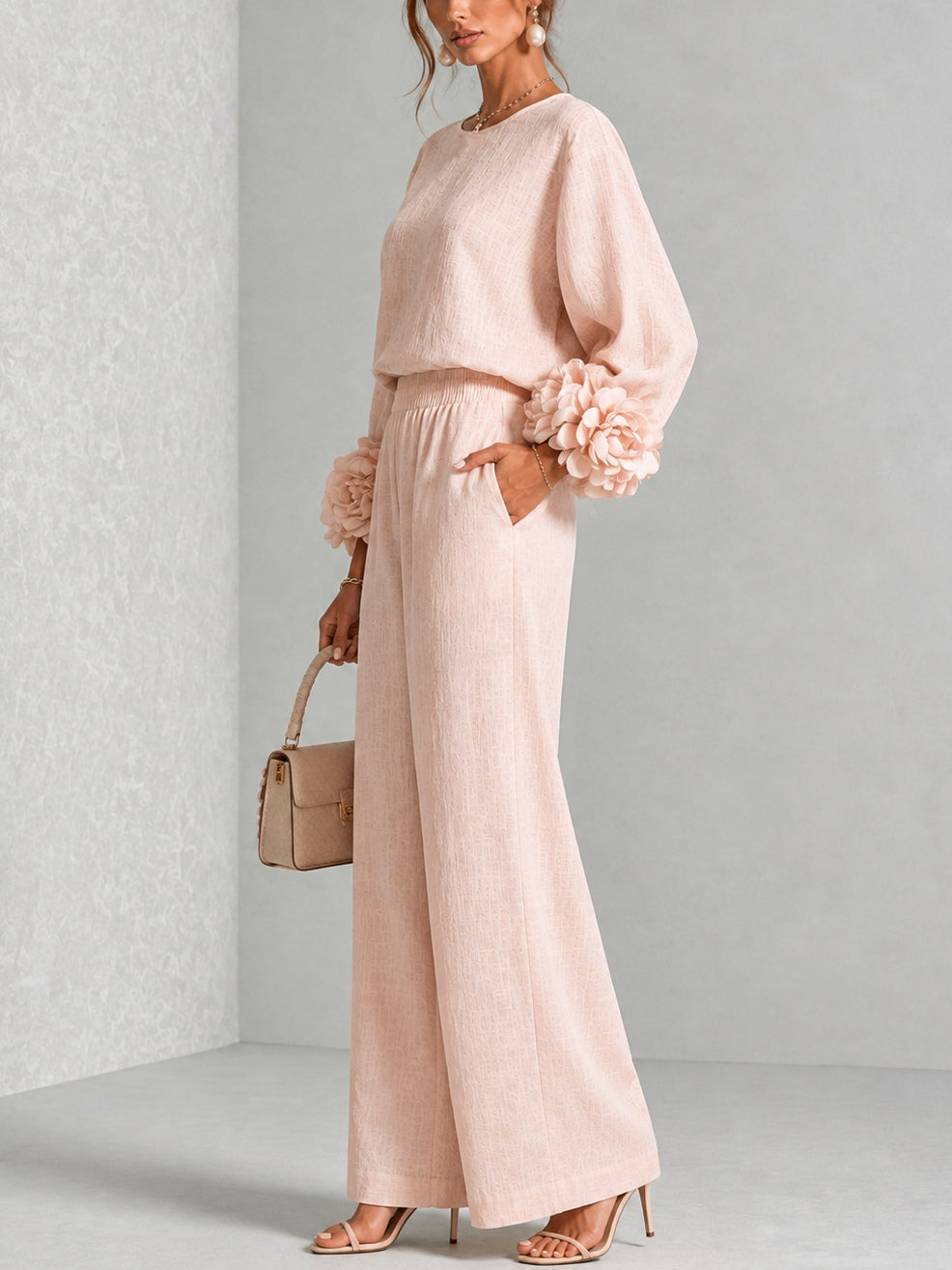 Ofelia | Conjunto con Puños Florales y Pantalón Ancho