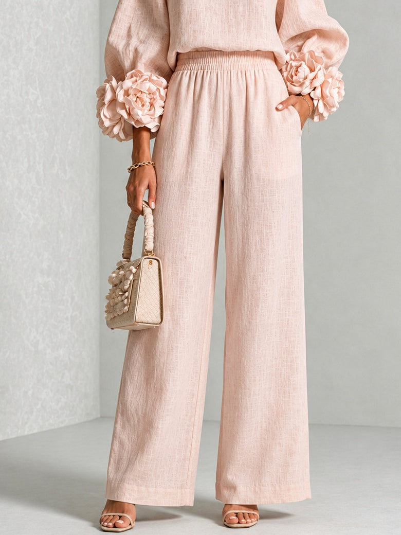 Ofelia | Conjunto con Puños Florales y Pantalón Ancho