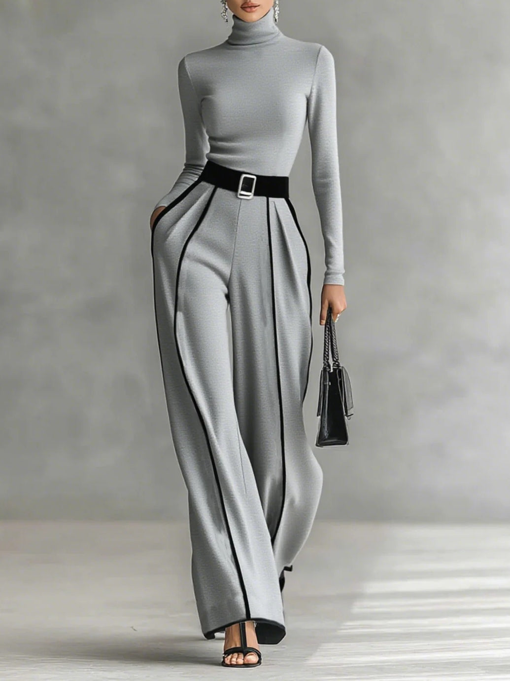 Angela | Conjunto Negro con Ribetes Blancos