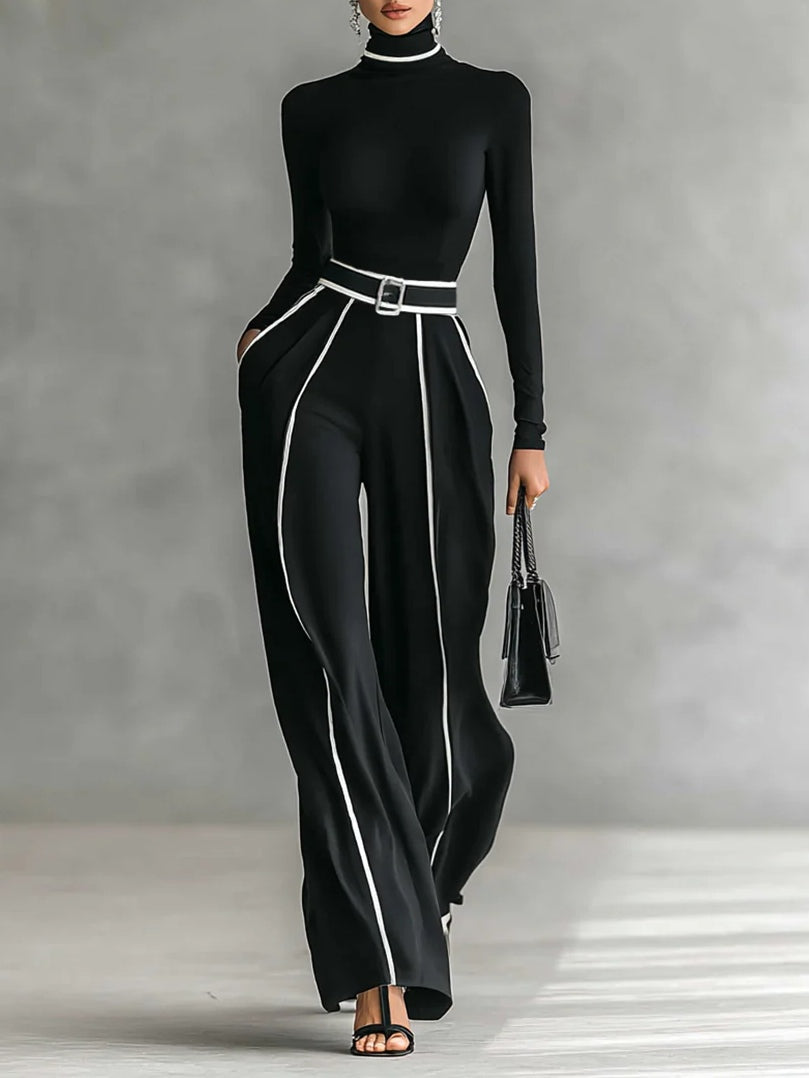 Angela | Conjunto Negro con Ribetes Blancos