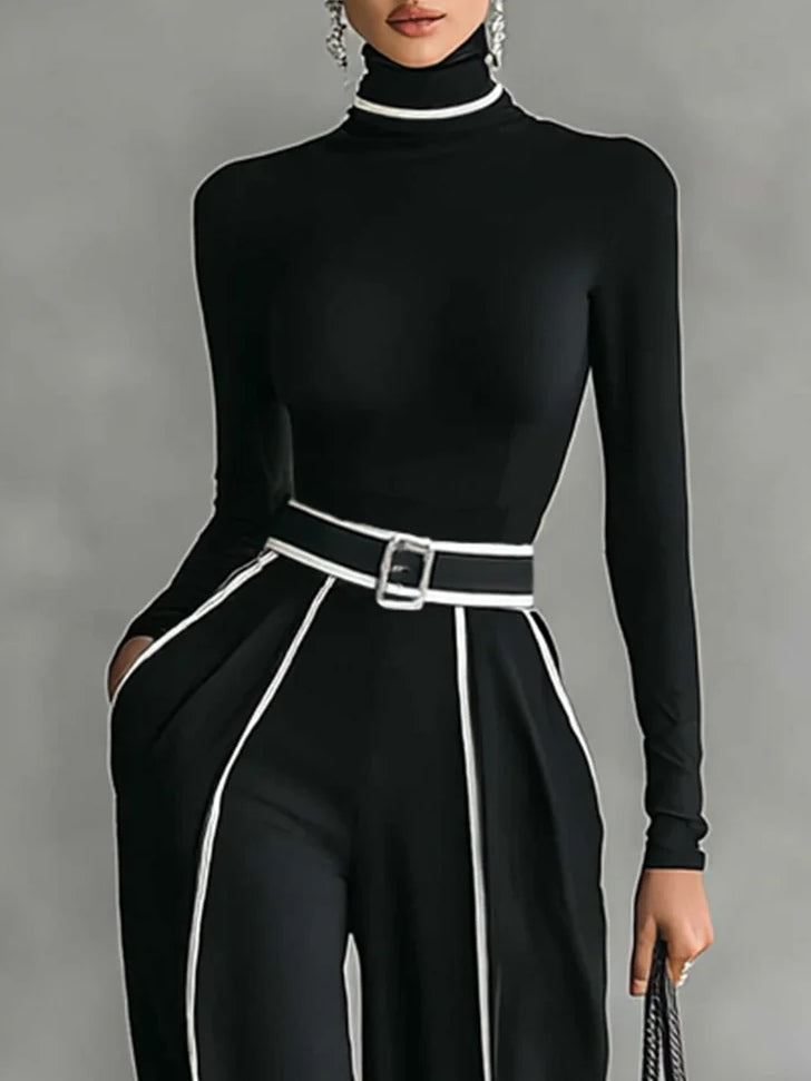 Angela | Conjunto Negro con Ribetes Blancos