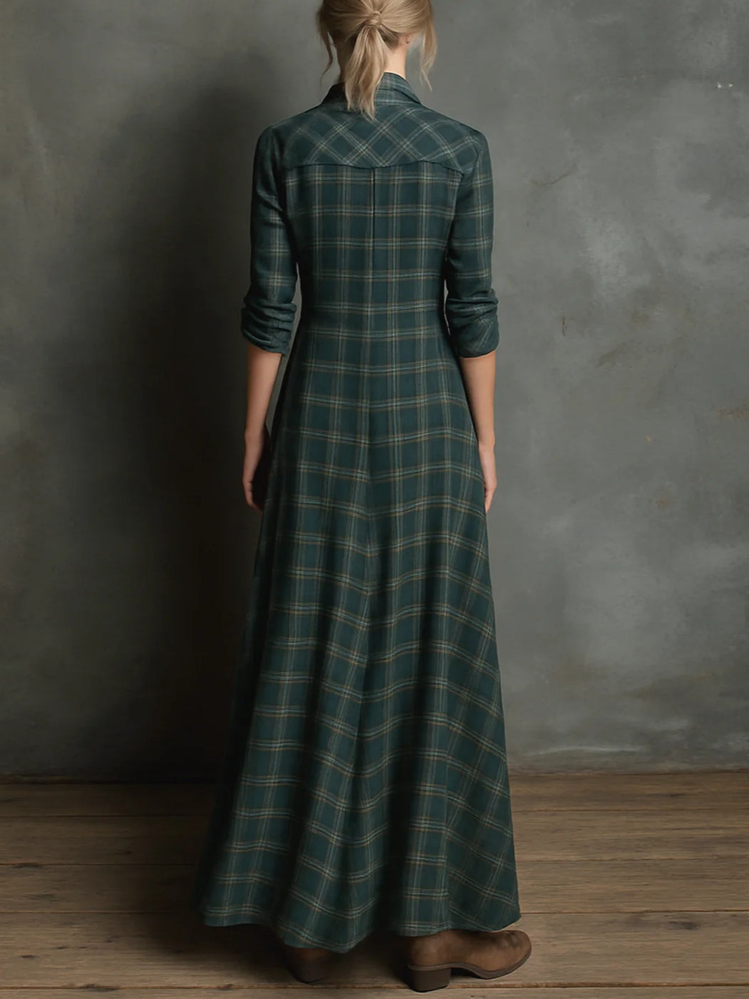 Emanuela | Vestido Largo Verde a Cuadros