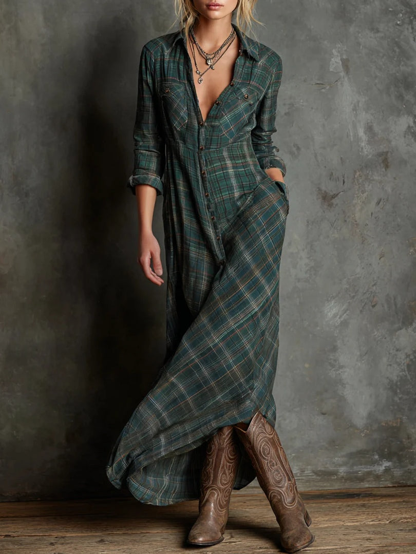 Emanuela | Vestido Largo Verde a Cuadros
