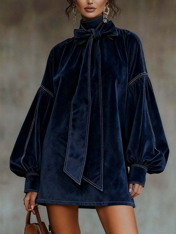 Agata | Vestido Azul Noche con Moño