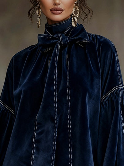 Agata | Vestido Azul Noche con Moño