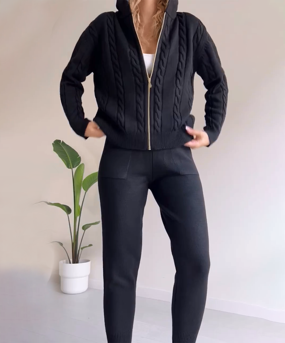 Clare - Conjunto Casual de Chaqueta y Pantalón de Dos Piezas en Jacquard