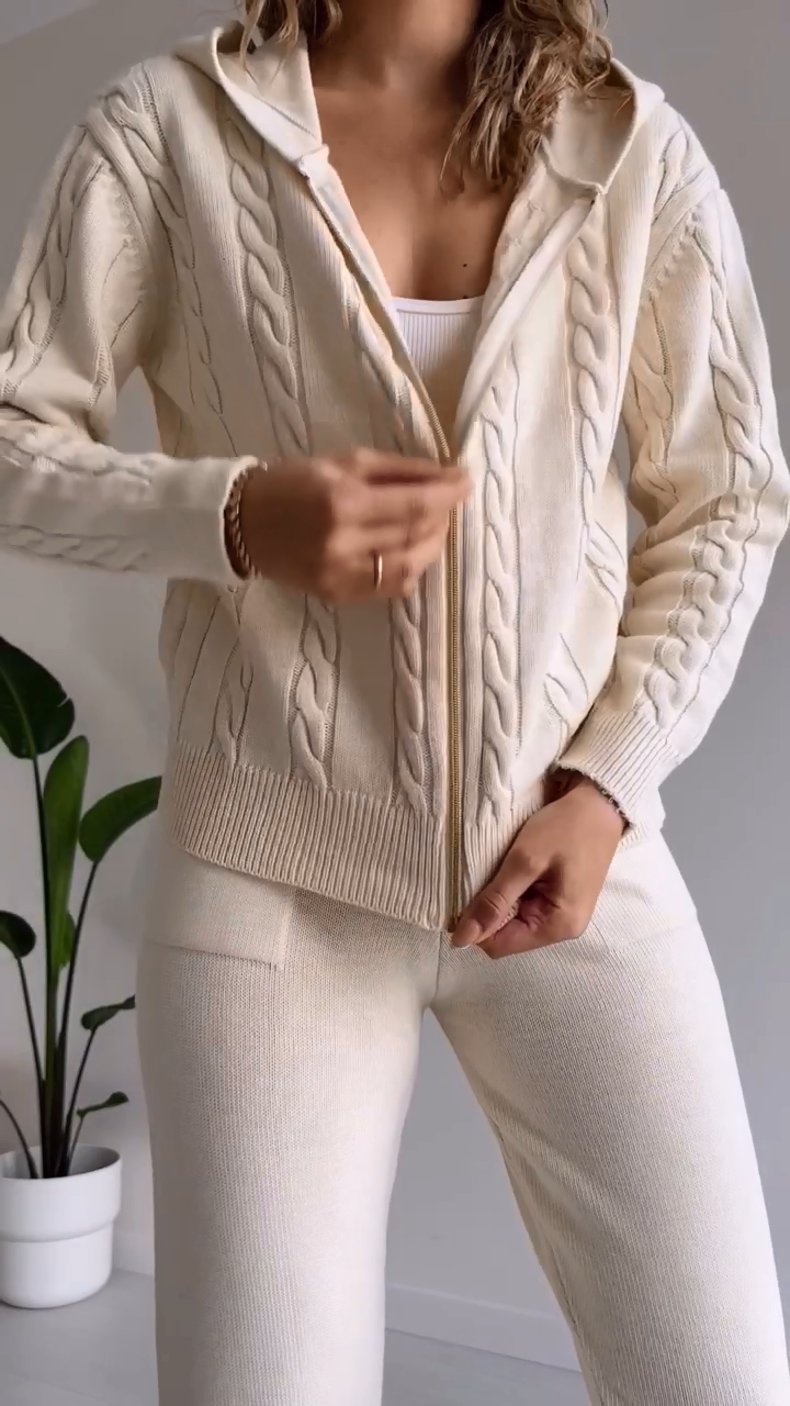 Clare - Conjunto Casual de Chaqueta y Pantalón de Dos Piezas en Jacquard