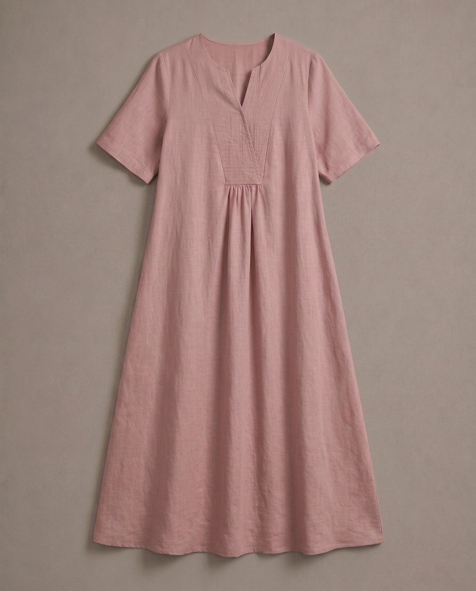 Sandra | Vestido informal con textura de lino y escote en pico