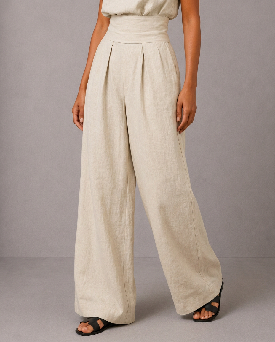 Flor™ | Conjunto minimalista de top sin mangas y pantalones de pierna ancha en algodón y lino para mujer