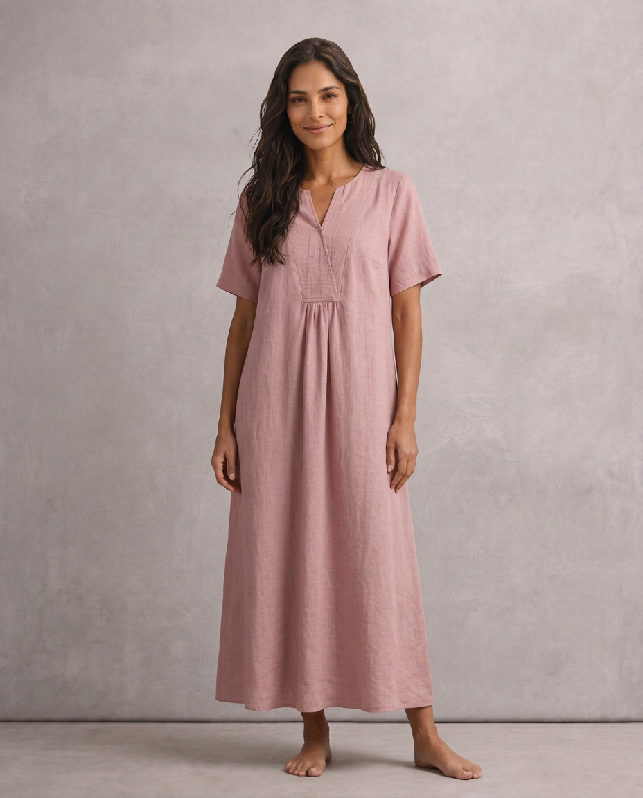 Sandra | Vestido informal con textura de lino y escote en pico