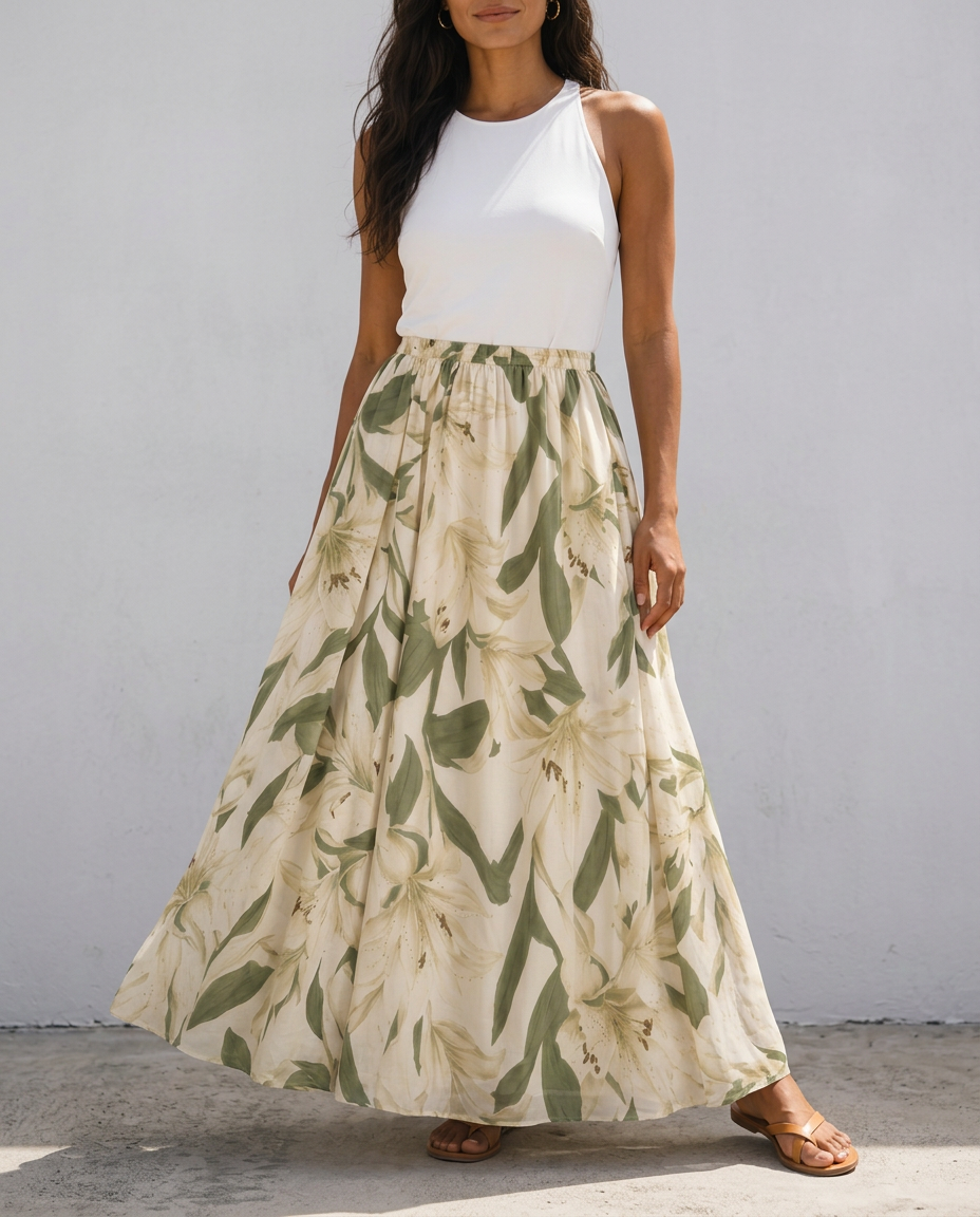 Conjunto de verano con top halter y falda larga floral