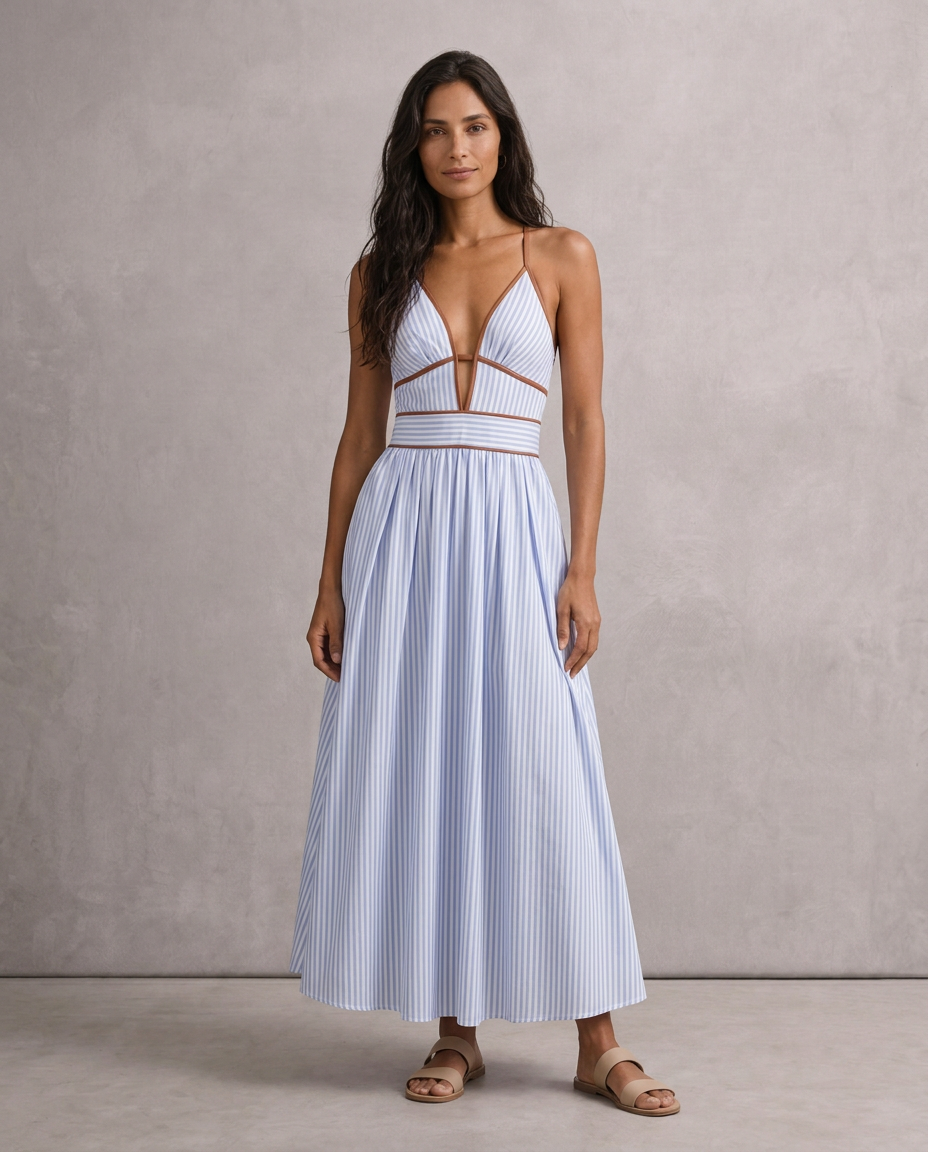 Vestido largo de rayas con escote cut-out