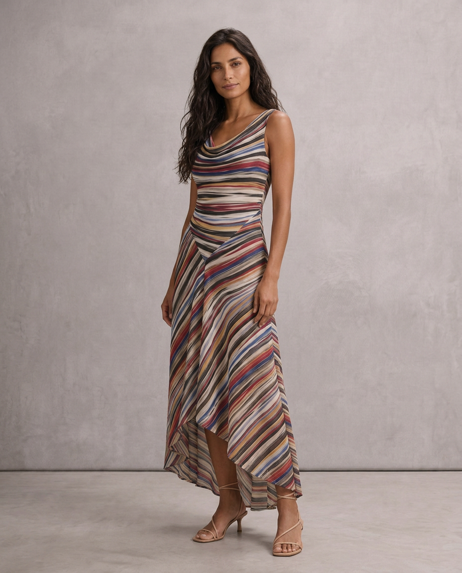 Vestido largo de rayas multicolor